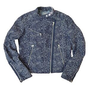 Gap Cotton Moto Style Jacket, Blue Print, Silver Hardware, Size Small